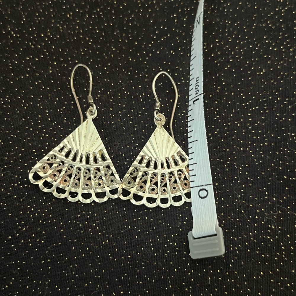 Silver Fan-Shaped Earrings - Picture 2 of 2